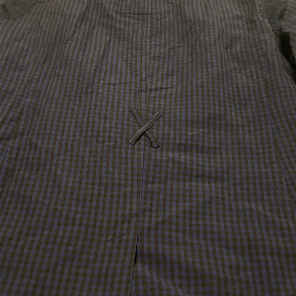 VTG Semantiks Dark Blue & Black Gingham Silk Linen Trench Coat SZ 22W peacoat - Picture 14 of 15